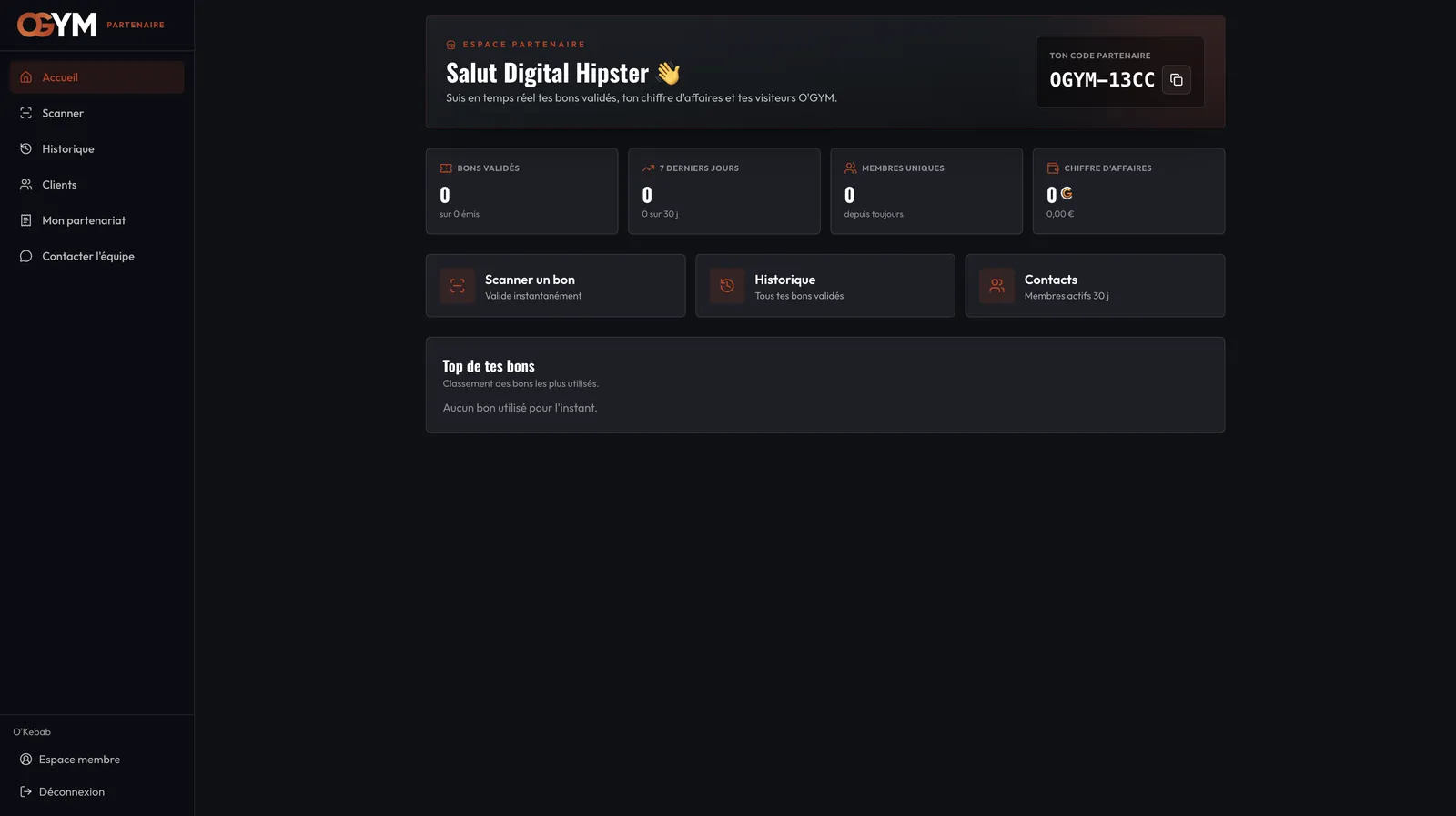 Partner area dashboard